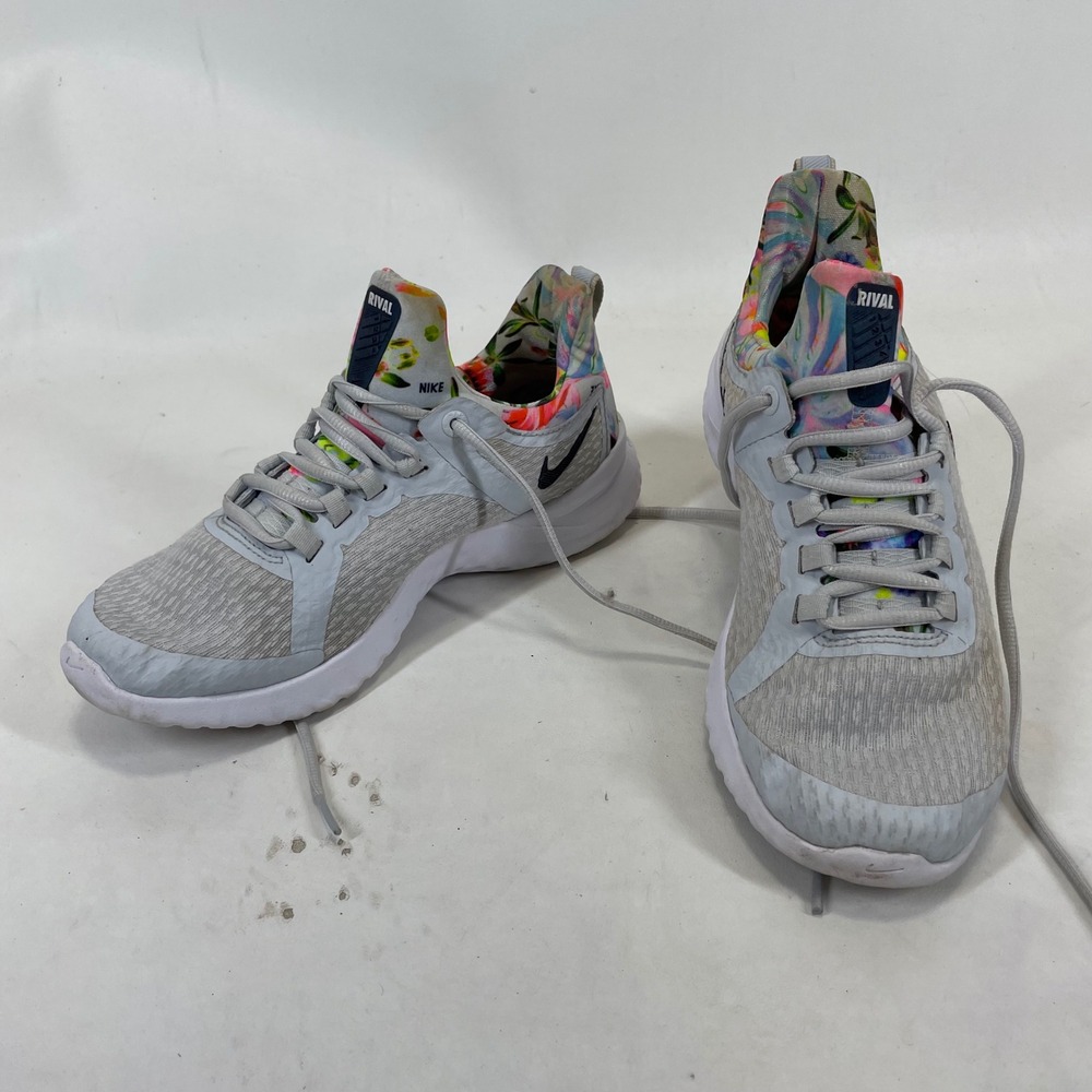 Nike Renew Rival Premium Wolf Grey Floral Running Shoes AV2606-001 Womens 7.5